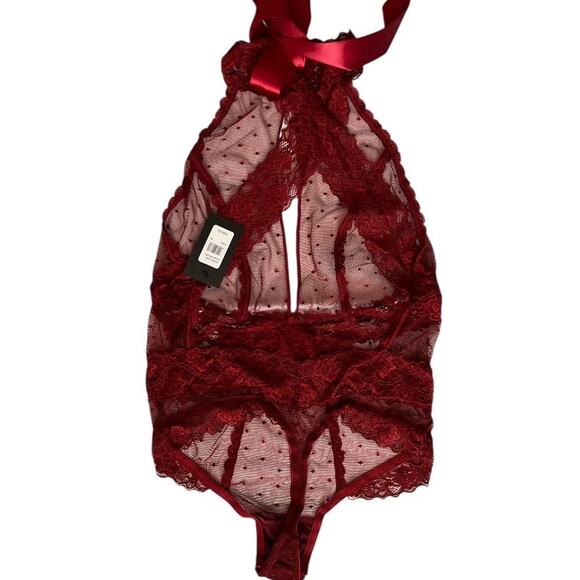Frederick’s of Hollywood Deep Red Mesh Teddy, S - Picture 3 of 11